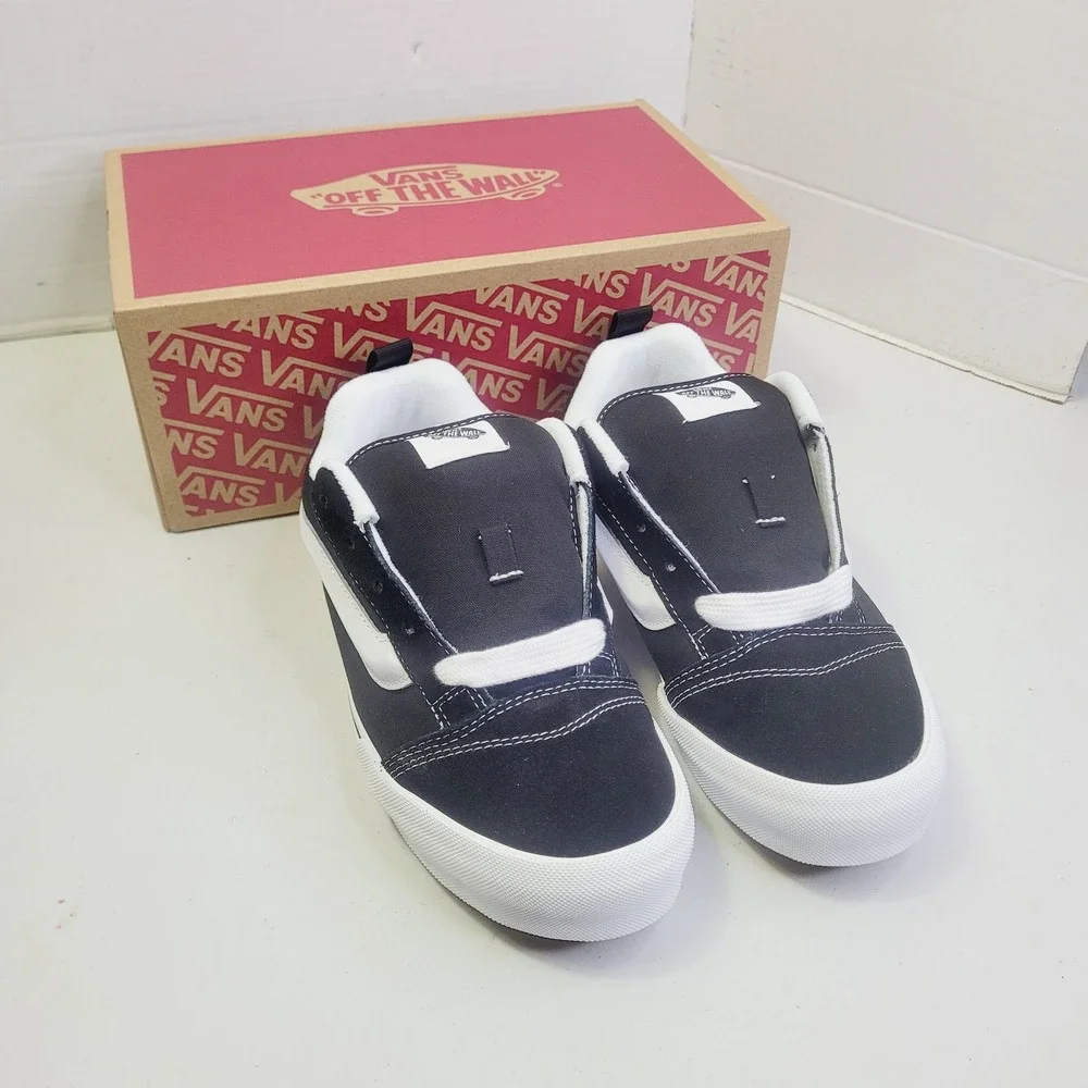 Vans Kids Knu Skool Skate Shoes Size 7Y Black White Puffy Suede Sneakers